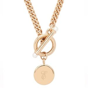 Brook & York Stella Imitation Pearl Initial Toggle Necklace letter E